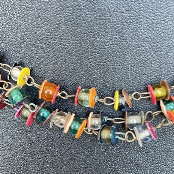 Zad Necklace Multi Color Plastic Bead Sequin Brass Multi Strand Beaded Choker - Picture 3 of 5